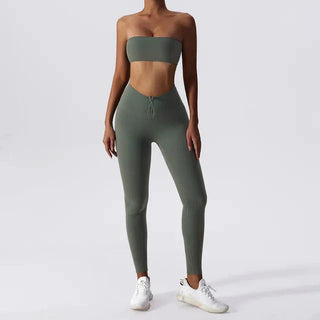 17. NCLAGEN Tight Yoga Set For Female Sexy Sports Bra Training Fitness Bra And Pants Gym Dry Fit Push-up tube top Tights Suit NCLAGEN GymClothing Store Dark Grey Green 8 s 